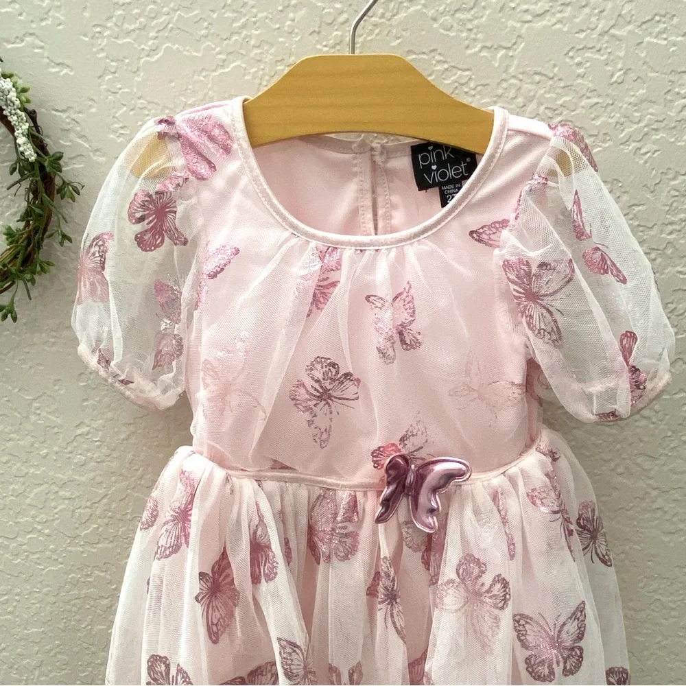 Pink Butterfly Tulle Dress | Size 2T